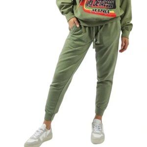 La Detresse Women Green Sweatpants Large Olive Green Joggers Pockets